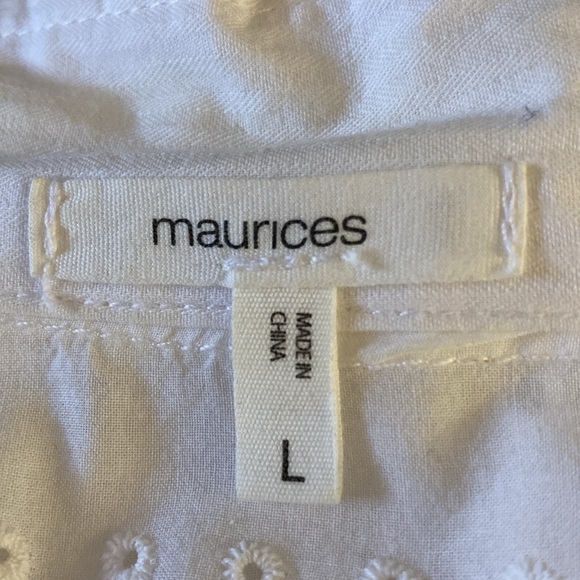 Maurices White Cotton Long Sleeve Eyelet Lace Safari Cargo Shirt Jacket - Sz L - Picture 2 of 14